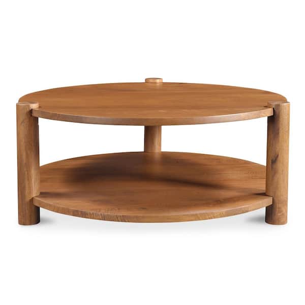 Merit 39 in. Vintage Brown Round Mango Wood Coffee Table with Kiln-Dried Finish