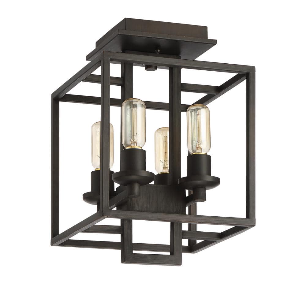 Cubic 10.5 in. 4-Light Aged Bronze Brushed Finish Transitional Semi Flush Mount Ceiling Light with No Bulbs Included price history on PriceWatchPro