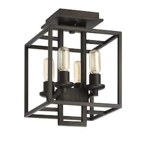 Cubic 10.5 in. 4-Light Aged Bronze Brushed Finish Transitional Semi Flush Mount Ceiling Light with No Bulbs Included