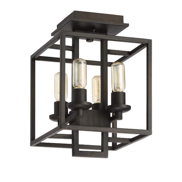CRAFTMADE Cubic 10.5 in. 4-Light Aged Bronze Brushed Finish Transitional Semi Flush Mount Ceiling Light with No Bulbs Included