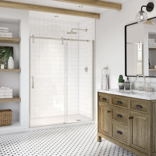 Outback 58.5 in. W x 70.5 in. H Frameless Sliding Shower Door for Alcove Installation with Clear glass in Brushed Nickel