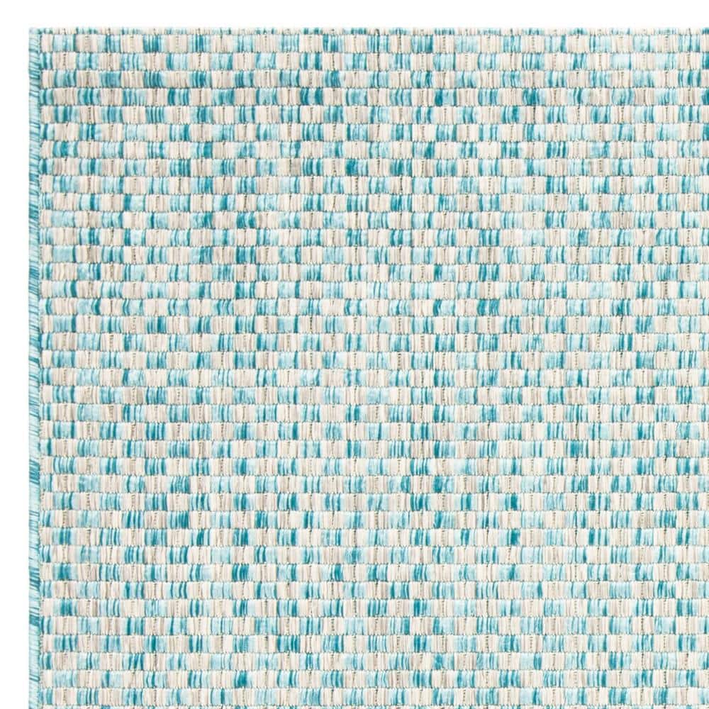 Light Blue and Grey Square Synthetic Indoor/Outdoor Rug