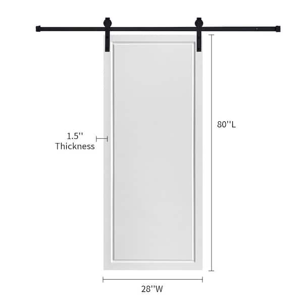 Modern Shaker 28 in. x 80 in. MDF White Barn Sliding Door With Hardware kit