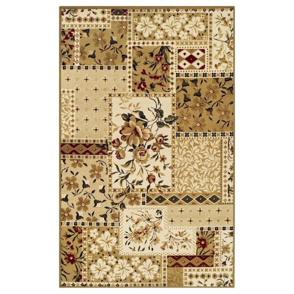 SUPERIOR Traditional Rustic Beige 2 ft. x 3 ft. Flower Patch Polypropylene Area Rug
