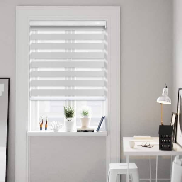 Chicology Cut-to-Size Paper White Cordless Light Filtering Dual Layer Privacy Polyester Zebra Roller Shade 13.5 in. W x 72 in. L