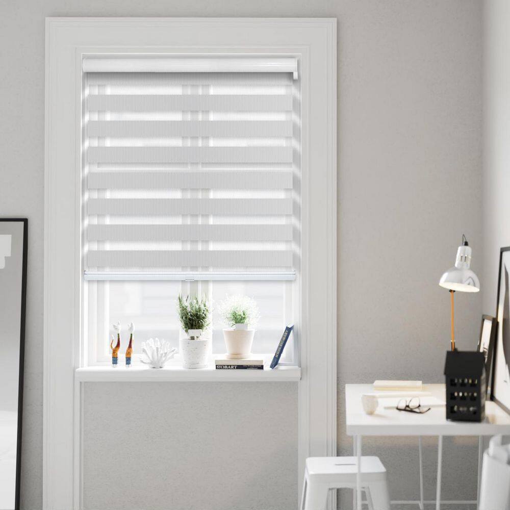 Cut-to-Size Paper White Cordless Light Filtering Dual Layer Privacy Polyester Zebra Roller Shade 46 in. W x 72 in. L price history on PriceWatchPro