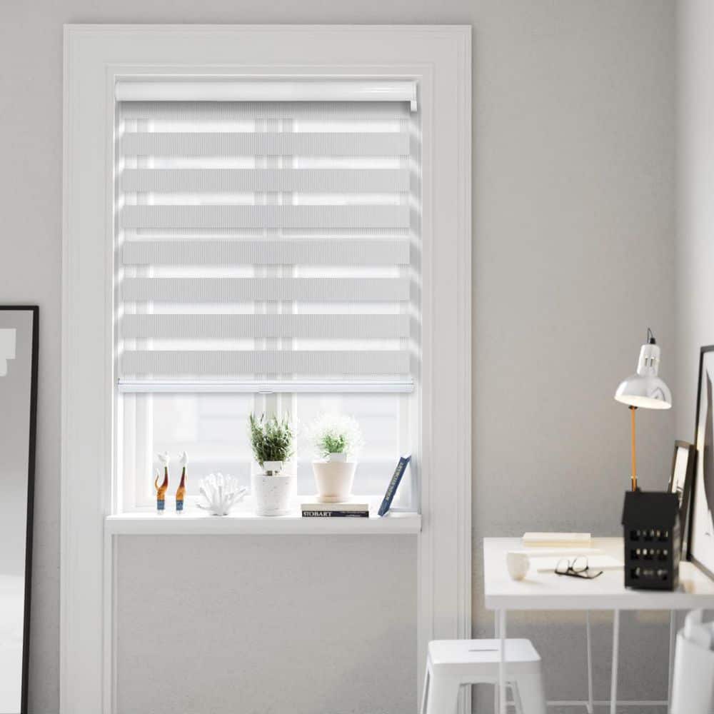 Cut-to-Size Paper White Cordless Light Filtering Dual Layer Privacy Polyester Zebra Roller Shade 66 in. W x 72 in. L price history on PriceWatchPro