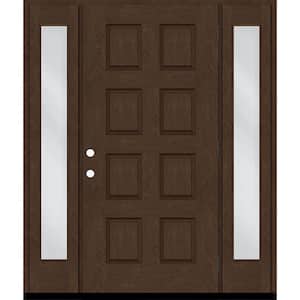 Regency 70 in. x 96 in. 8-Panel LHOS Hickory Stain Mahogany Fiberglass Prehung Front Door with Dbl 12in. Sidelites