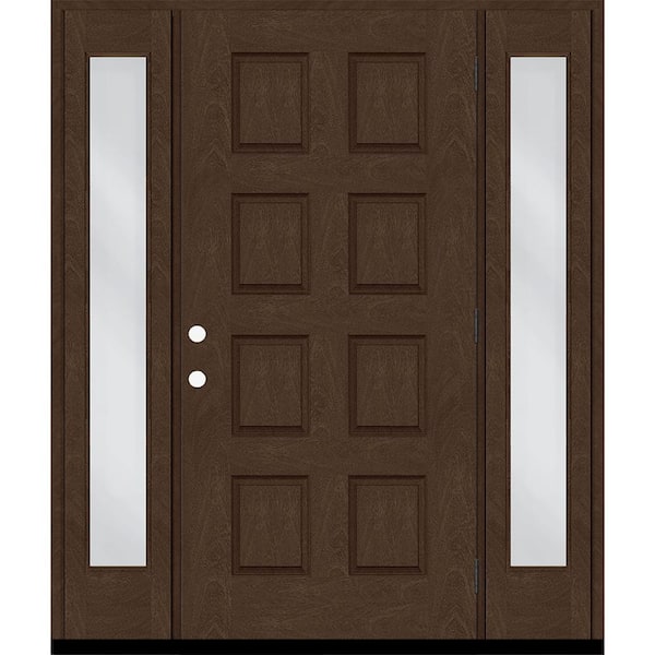 Steves & Sons Regency 74 in. x 96 in. 8-Panel LHOS Hickory Stain Mahogany Fiberglass Prehung Front Door with Dbl 14 in. Sidelites
