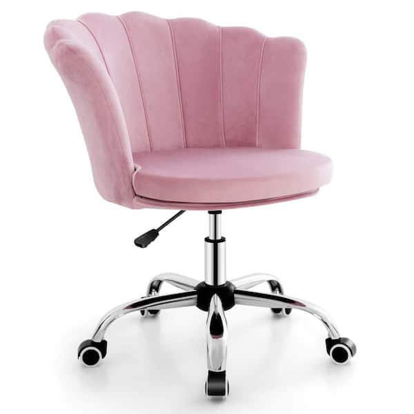 Costway Pink Velvet Petal Shell Office Chair Arm Chair Adjustable ...