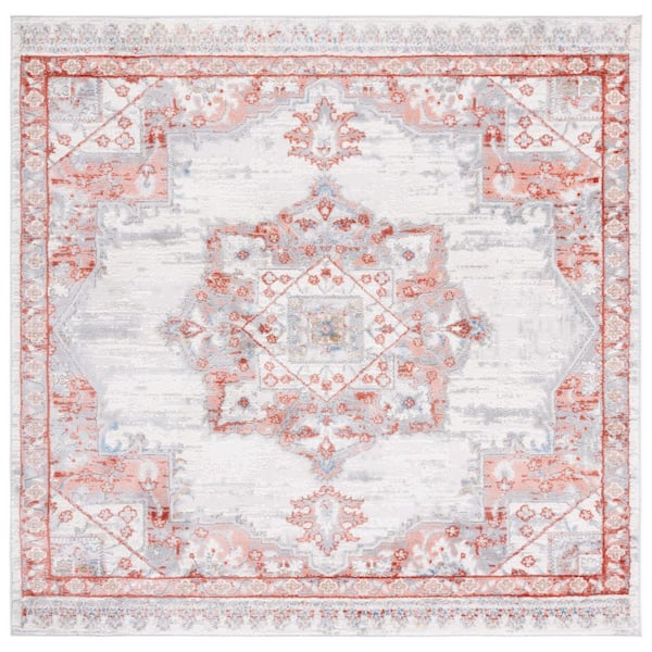 Shivan 7 ft. x 7 ft. Ivory/Rust Medallion Distressed Square Area Rug