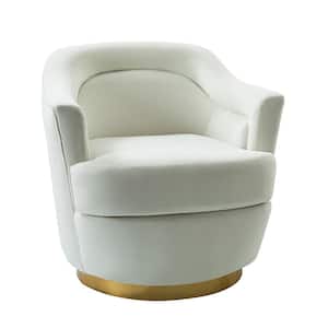 Cosmin Modern Polyester Ivory Swivel Barrel Chair with Metal Base and Three-degree Curved Seat