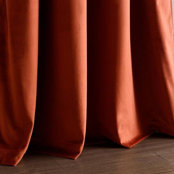 Prima Velvet Solid 100% Lined Blackout Grommet Window Curtain Panel Rust  Single 52X84