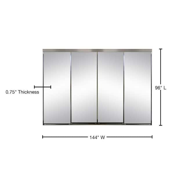 144 in. x 96 in. Polished Edge Mirror Framed with Gasket Interior Closet Sliding Door with Chrome Trim
