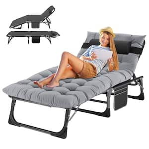 Folding Lounge Chair,5Position Adjustable Metal Outdoor Reclining Chair,Folding Chaise Lounge Chair(1-Pack),Elegant Gray