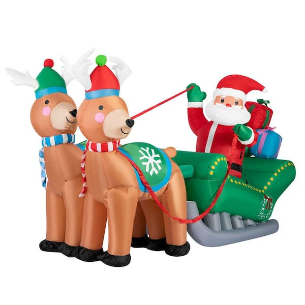 7 ft. x 4 ft. Outdoor Christmas Decor Santa on Green Sleigh Inflatable with LED Lights