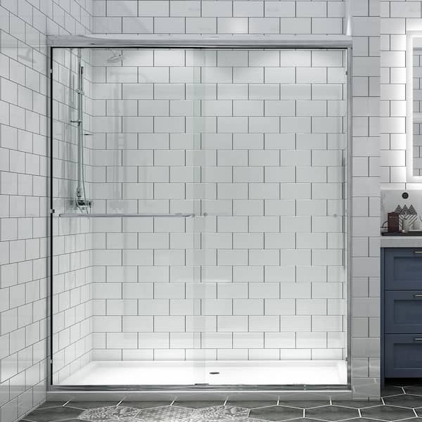 WOODSAM 60 in. W x 70 in. H Sliding Framed Shower Door in Chrome with 1/4 in. (6 mm) Clear Glass