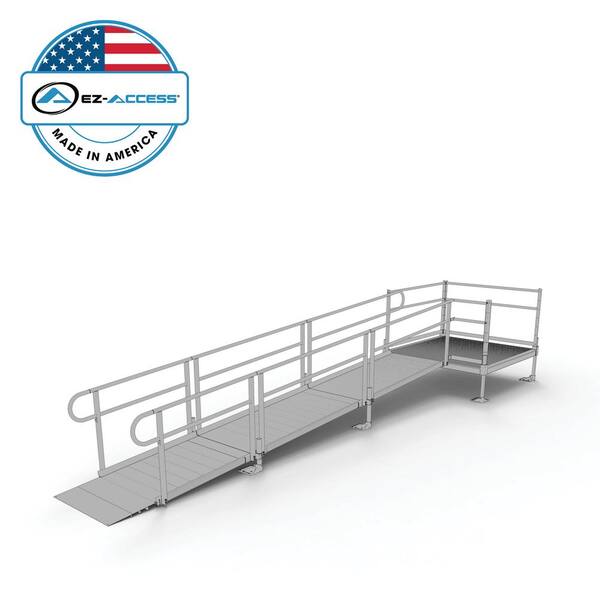 EZ-ACCESS PATHWAY 16 ft. Straight Aluminum Wheelchair Ramp Kit with Solid Surface Tread, 2-Line Handrails and 5 ft. Top Platform