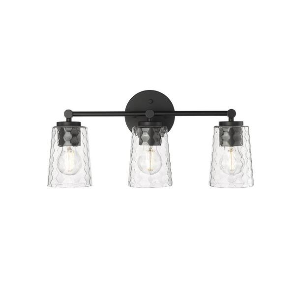 Millennium Lighting Ashli 20 in. 3-Light Matte Black Vanity-Light Clear ...