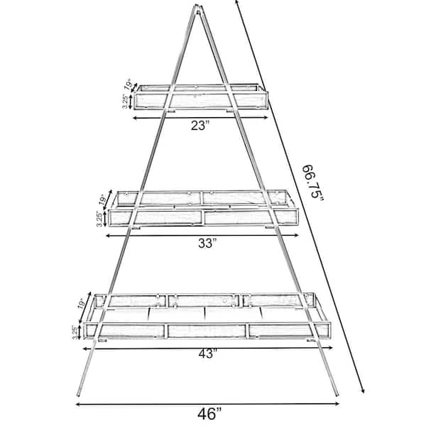 3-Tier Shelves Wood Shelving Unit Large Ladder Triangular Metal Display  Shelving Server Rack, 46 W x 21 D x 66.5 H