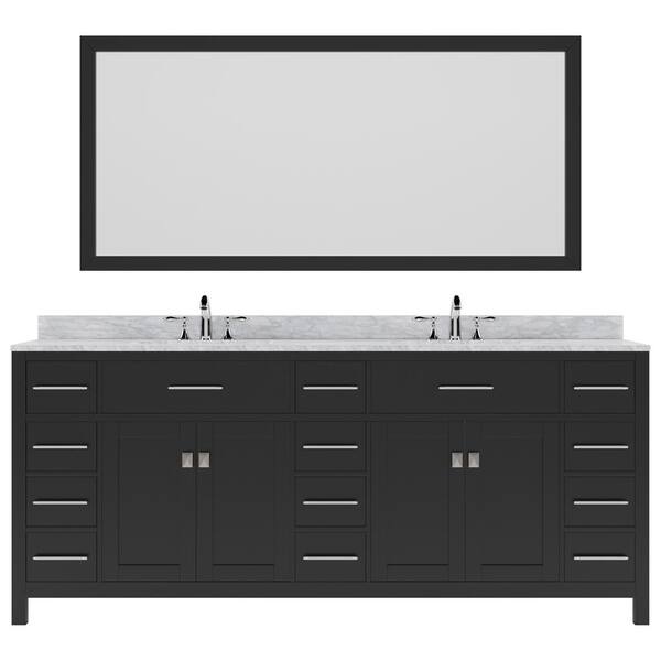 Virtu USA Caroline Parkway 78 in. W x 22 in. D x 34 in. H Double Sink Bath Vanity in Espresso with Marble Top and Mirror