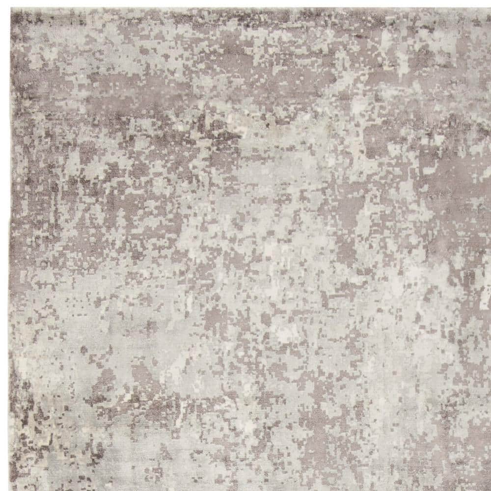 Gray Abstract Hand-Knotted Wool and Viscose Area Rug