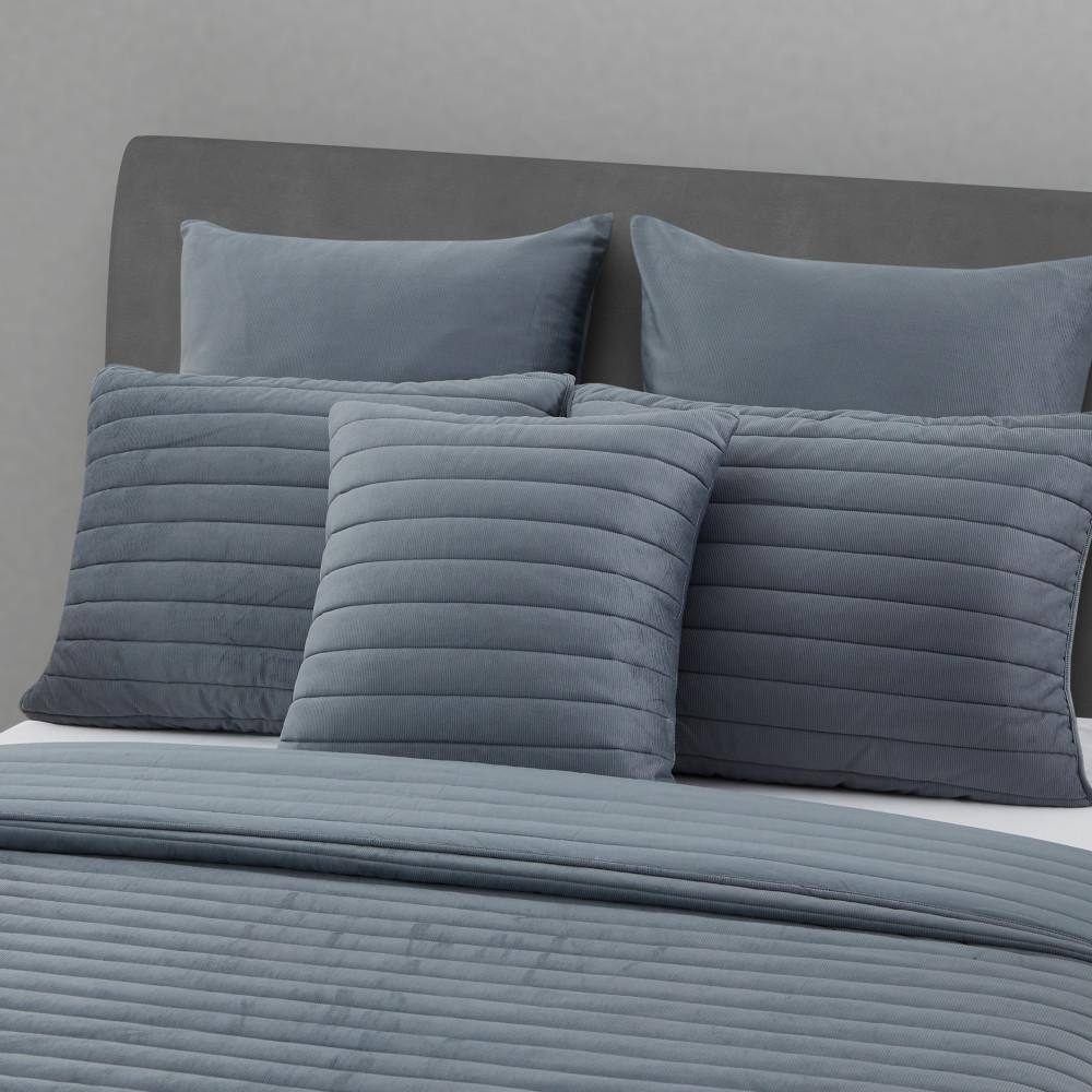 Valletta 20" Steel Blue Quilted Velvet Throw Pillow