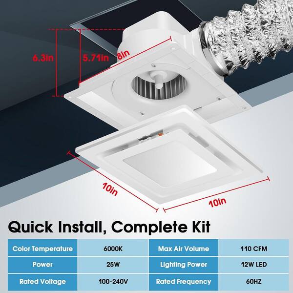 Bathroom Exhaust Fan – 110 CFM, 1.0 Sones Ultra Quiet Ceiling Mount Energy E 900449 - View #13