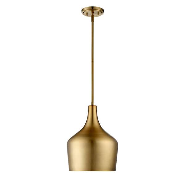 Savoy House Meridian 10.5 in. W x 14 in. H 1-Light Natural Brass Pendant with Contemporary Metal Shade