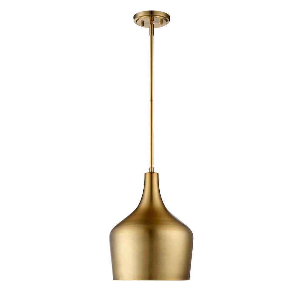 10.5 in. W x 14 in. H 1-Light Natural Brass Pendant Light with Contemporary Metal Shade price history on PriceWatchPro