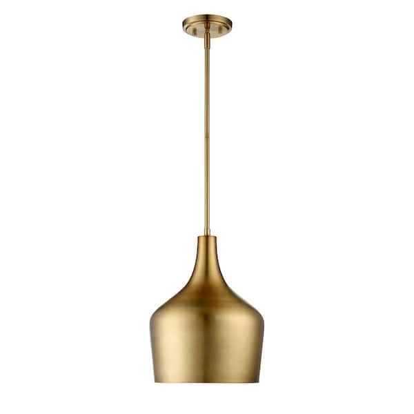 TUXEDO PARK LIGHTING 10.5 in. W x 14 in. H 1-Light Natural Brass Pendant Light with Contemporary Metal Shade