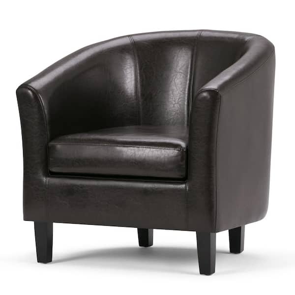Simpli Home Austin 30 in. Wide Contemporary Tub Chair in Brown Faux Leather