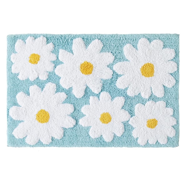 Yellow Daisy Flowers Bath Mat, Soft Bathroom Rug, Bright Floral