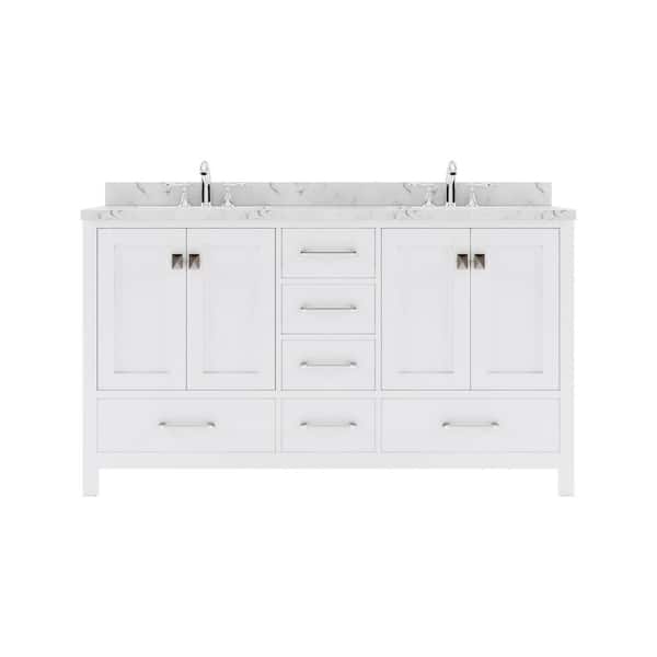 Virtu USA Caroline Avenue 60 in. W x 22 in. D x 35 in. H Double Sink Bath Vanity in White with Quartz Top