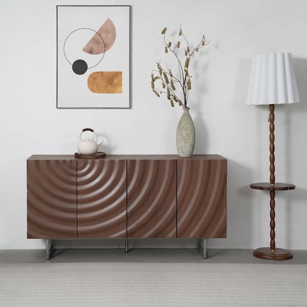 Harper Brown Wood 60 in. W Modern Buffet Storage Sideboard with Adjustable Shelves, Doors, Metal Legs