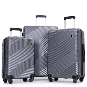 3-Piece Gray PC+ABS Lightweight Hardside Spinner Luggage Set with Two Hooks (20/24/28 inch)