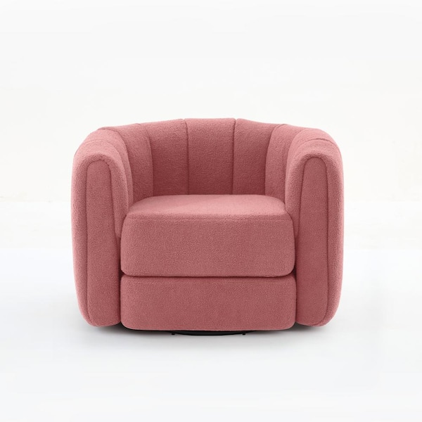 Pink Teddy Swivel Accent Barrel Chair with Upholstered for Living Room