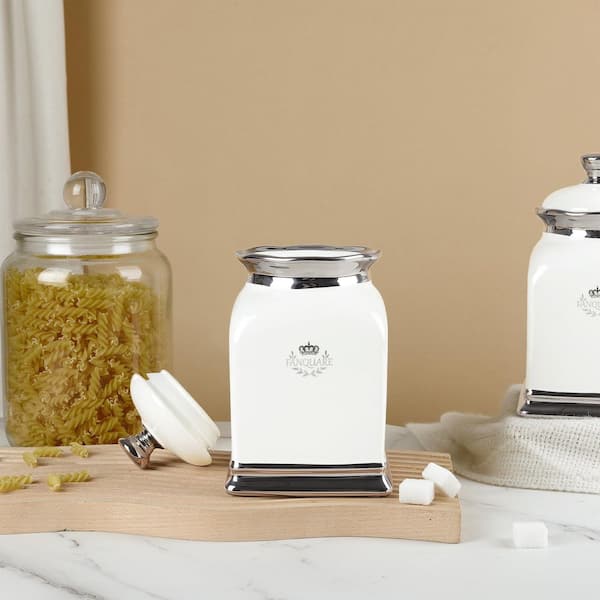 3-Pices 30 oz. Cookie Jar, White Kitchen Canister Farmhouse Porcelain Decorative Jars for Countertop Ceramic Storage Jar