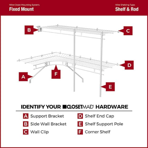 ClosetMaid 5655 Hang Rod Support Conversion Bracket, White