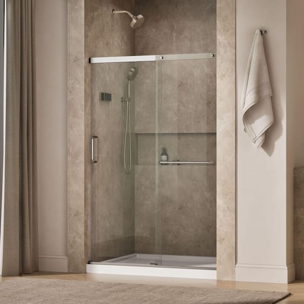 Elate 50-54 in. W x 71 in. H Sliding Frameless Shower Door in Anodized Matte Nickel with 1/4 in. Thick Clear Glass