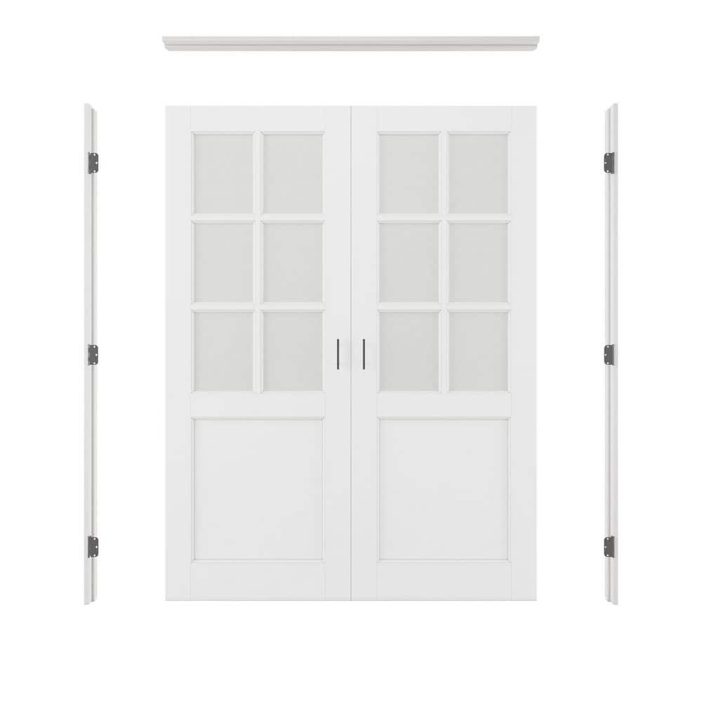 64 in. x 80 in. 6-Lite Frosted Glass Universal White Solid Core Glass Double Prehung French Door+ Quick Jamb&Ball Catch price history on PriceWatchPro