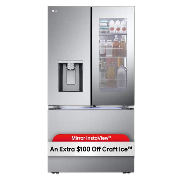 LG 26 cu. ft. Counter-Depth MAX French Door Refrigerator w/ Mirrored Instaview & 4 types of ice, PrintProof Stainless Steel