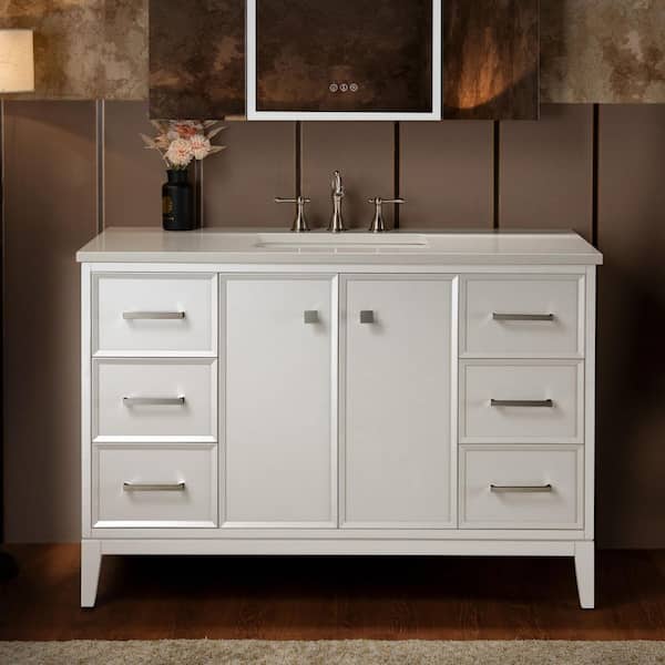 WOODBRIDGE 49 in. W x 22 in. D Single Ceramic Sink Freestanding Bath Vanity in White with Carrara White Engineered Stone Vanity Top