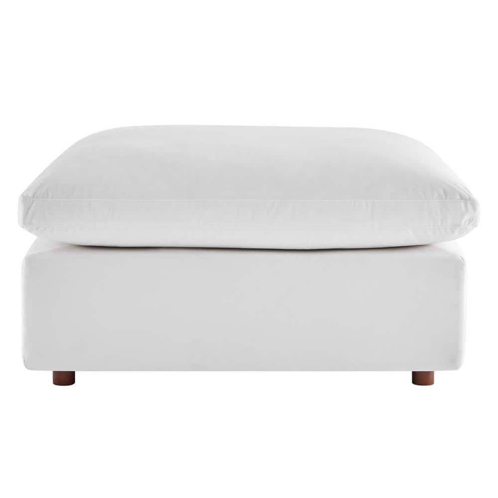 White Velvet Overstuffed Ottoman with Down Filled Cushions