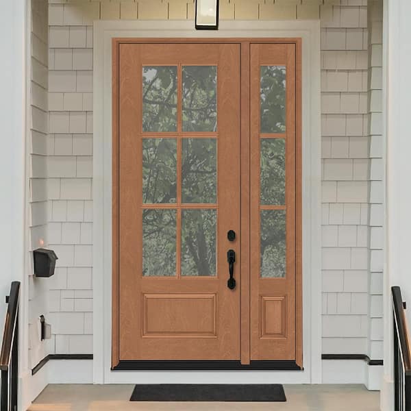 Regency 53 in. x 96 in. 3/4-6 Lite Clear Glass LH AutumnWheat Stain Mahogany Fiberglass Prehung Front Door w/14in.SL