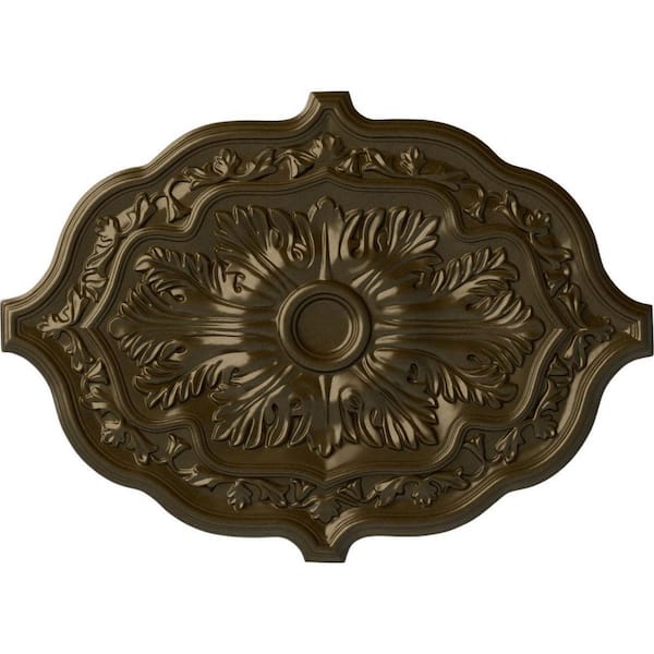 Ekena Millwork 36" W x 26" H x 1-1/2" Pesaro Urethane Ceiling Medallion, Brass