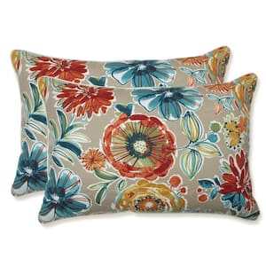 Floral Tan Rectangular Outdoor Lumbar Throw Pillow 2-Pack