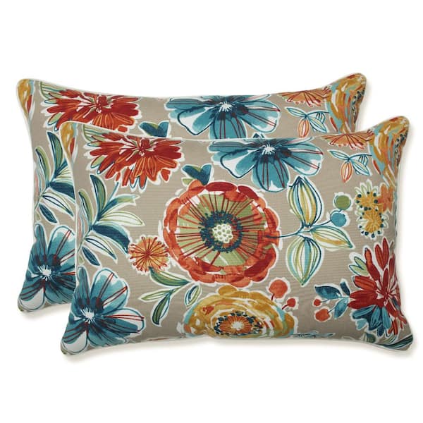 Pillow Perfect Floral Tan Rectangular Outdoor Lumbar Throw Pillow 2-Pack