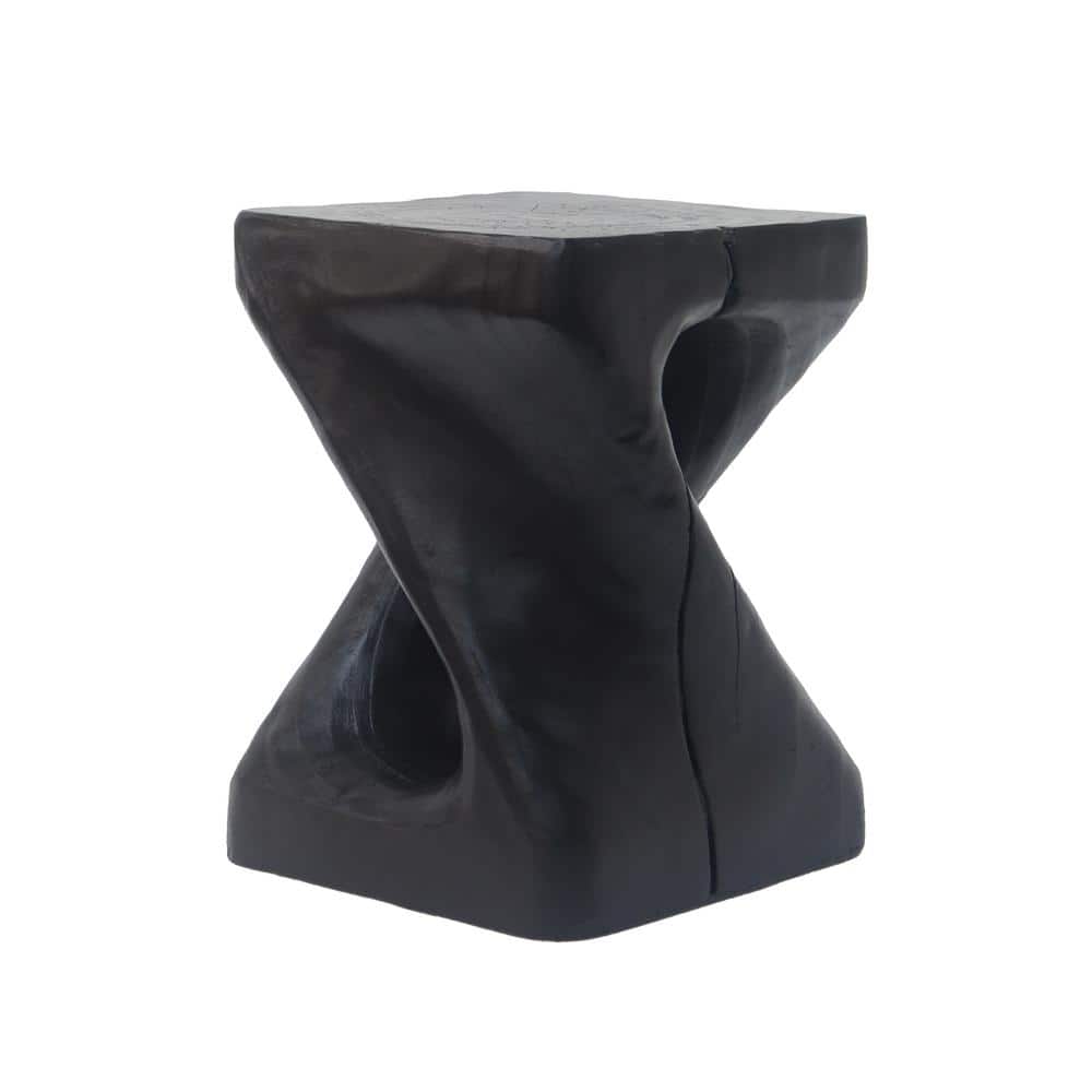 Black MGO Outdoor Twist Shape Side Table, Wood-like Texture Patio Coffee Ta