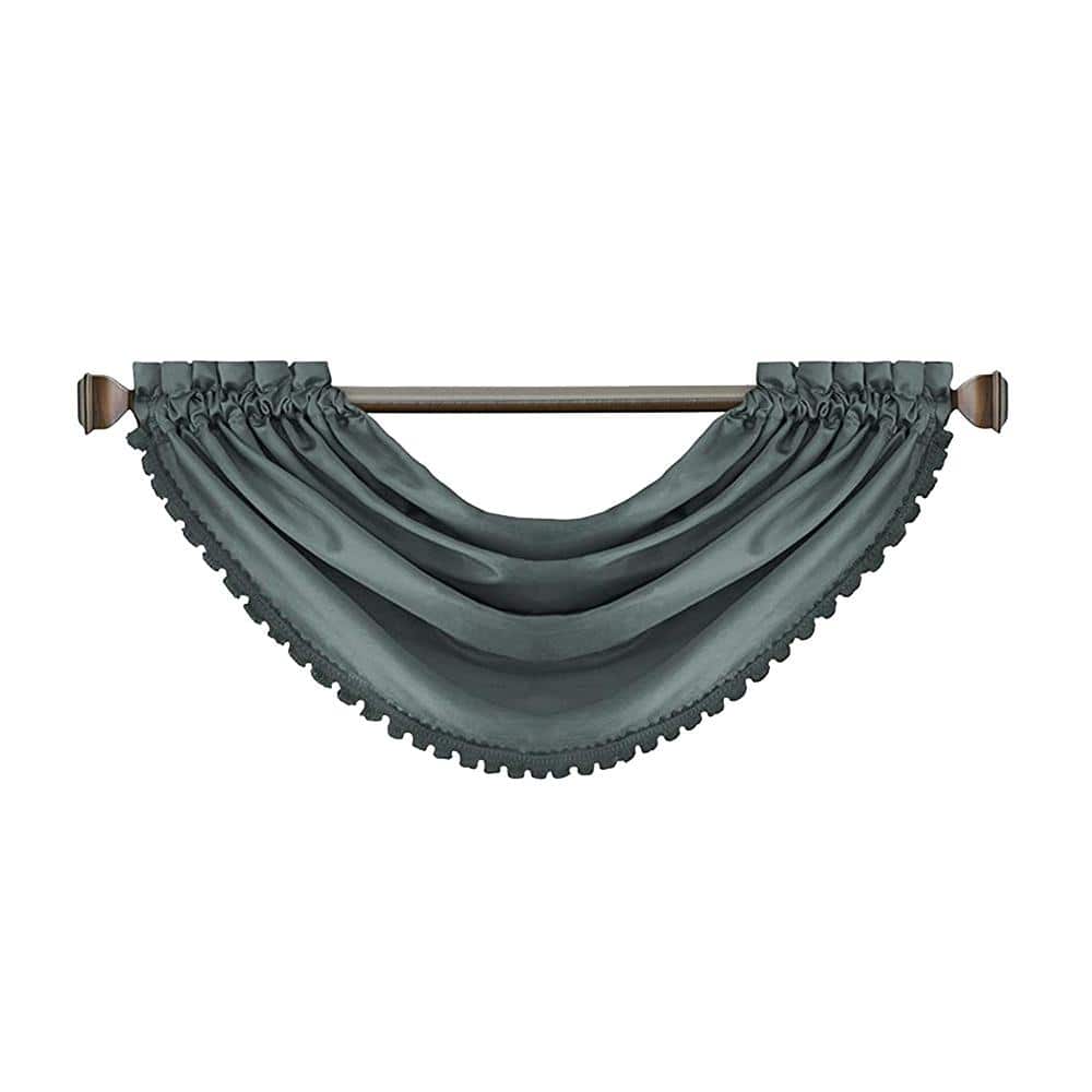 Dusty Blue Polyester Waterfall Rod Pocket Window Valance, 52" x 36"